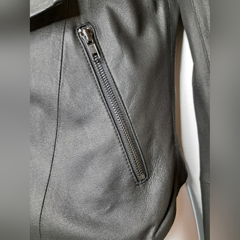 B.B Dakota Women's Brycon Black Leather Open Front Drape Jacket Size XS NWOT - Picture 5 of 16